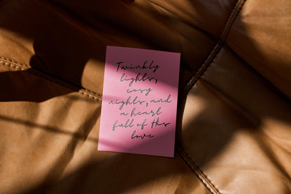 Christian Christmas Card | Modern Faith Holiday Greeting | Pink “Twinkly Lights” Cosy Christmas Card | Scripture Scribbles
