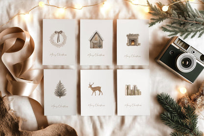 Minimalist Scandinavian Style Christmas Cards Set of 6 Modern Holiday Greeting Cards Elegant Merry Christmas Stationery Card Pack