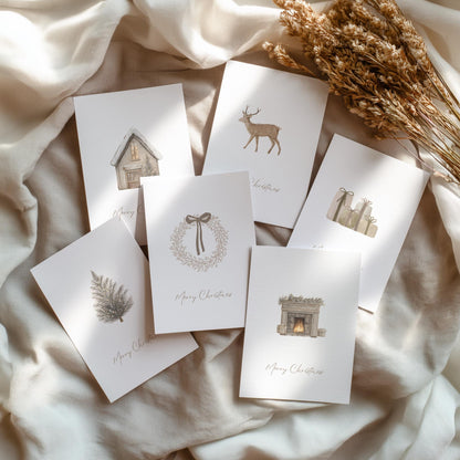 Minimalist Scandinavian Style Christmas Cards Set of 6 Modern Holiday Greeting Cards Elegant Merry Christmas Stationery Card Pack