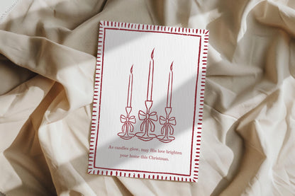 Minimalist Vintage Elegant Christmas Card Holiday Greeting Card Neutral Colour Candles Design Blank Inside Premium 300gsm Paper Envelope
