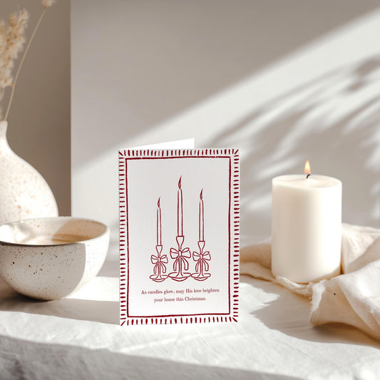 Minimalist Vintage Elegant Christmas Card Holiday Greeting Card Neutral Colour Candles Design Blank Inside Premium 300gsm Paper Envelope