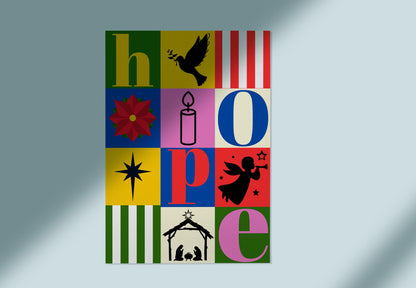 Christian Christmas Card MERRY XMAS Modern Design HOPE Scripture Greeting Bold Colourful Holiday Card bible verse Christmas card A6