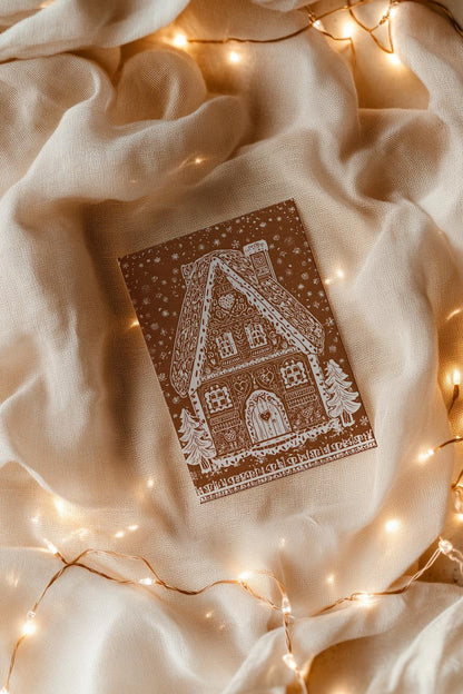 Unique whimsical Gingerbread House Christmas Card Holiday Greeting Card kids Festive Cookie House Illustration Blank Inside Premium Paper A6