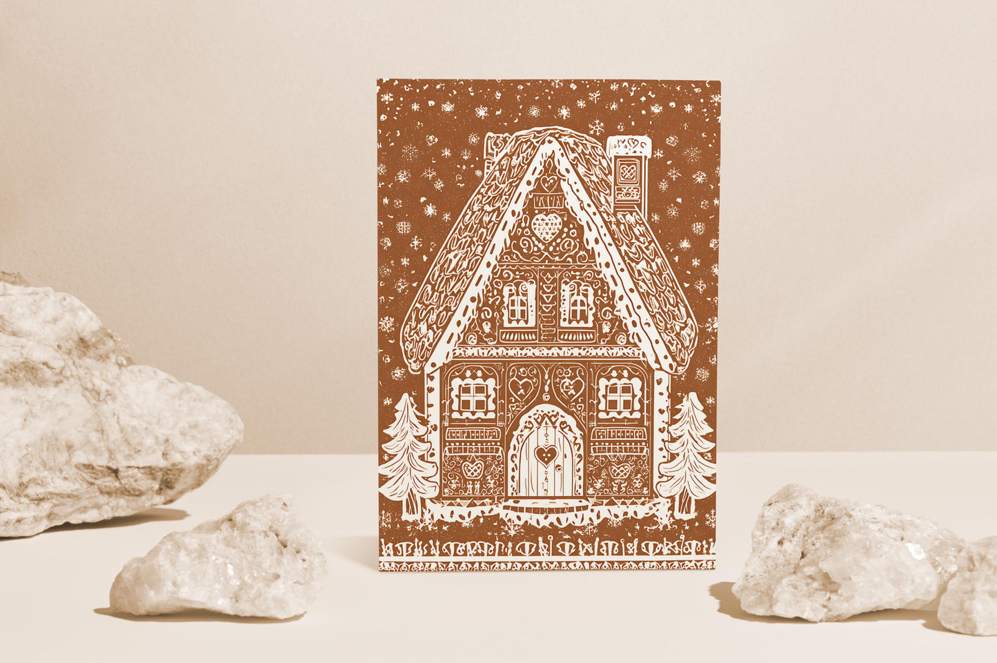 Unique whimsical Gingerbread House Christmas Card Holiday Greeting Card kids Festive Cookie House Illustration Blank Inside Premium Paper A6