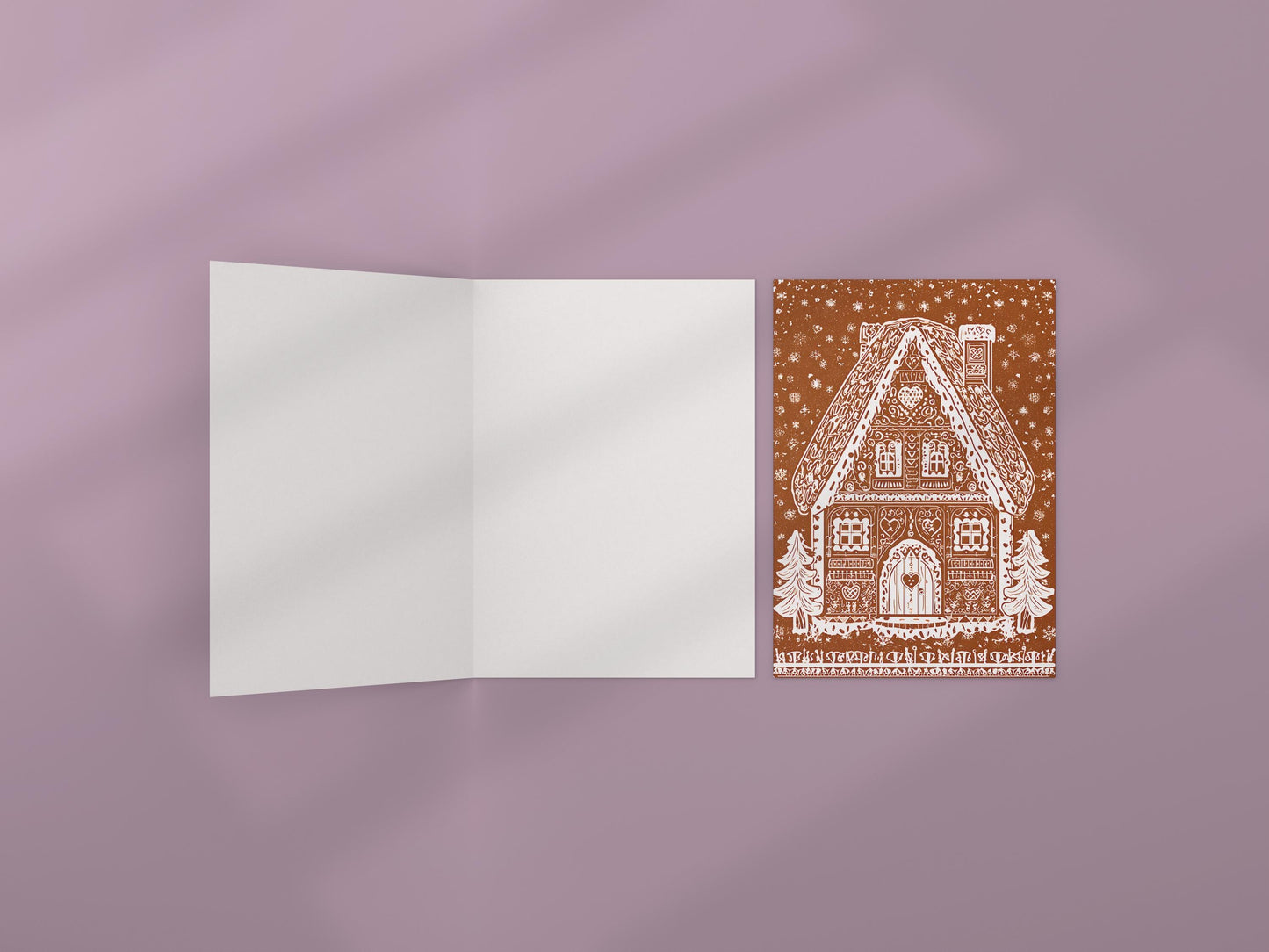 Unique whimsical Gingerbread House Christmas Card Holiday Greeting Card kids Festive Cookie House Illustration Blank Inside Premium Paper A6
