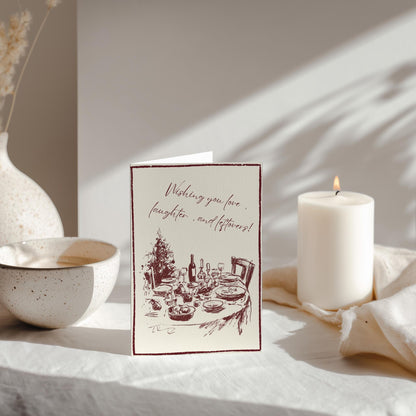 Minimalist Christmas Card | Scribble Dinner Table Design | A6 300gsm | Blank Inside | Kraft Envelope | Love Laughter Leftovers