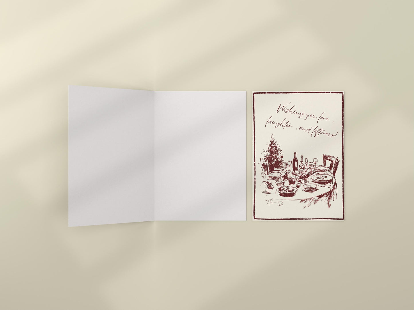 Minimalist Christmas Card | Scribble Dinner Table Design | A6 300gsm | Blank Inside | Kraft Envelope | Love Laughter Leftovers