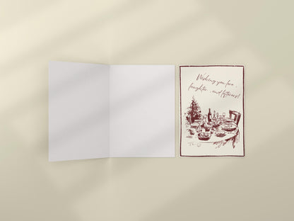 Minimalist Christmas Card | Scribble Dinner Table Design | A6 300gsm | Blank Inside | Kraft Envelope | Love Laughter Leftovers