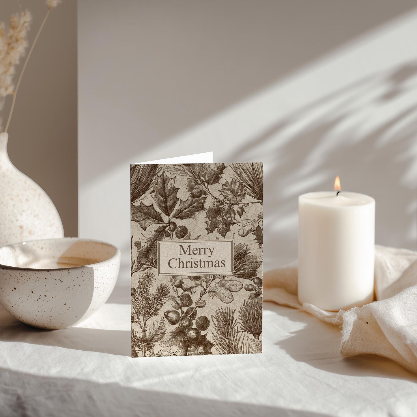 Vintage Christian Christmas Card | Neutral Merry Christmas Greeting | Faith Inspired Holiday Card | Scripture Scribbles