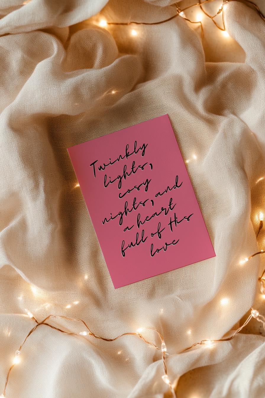 Christian Christmas Card | Modern Faith Holiday Greeting | Pink “Twinkly Lights” Cosy Christmas Card | Scripture Scribbles