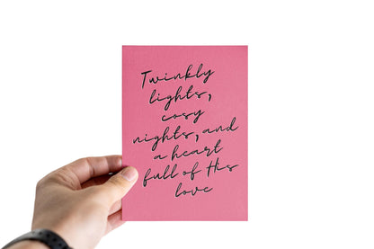 Christian Christmas Card | Modern Faith Holiday Greeting | Pink “Twinkly Lights” Cosy Christmas Card | Scripture Scribbles