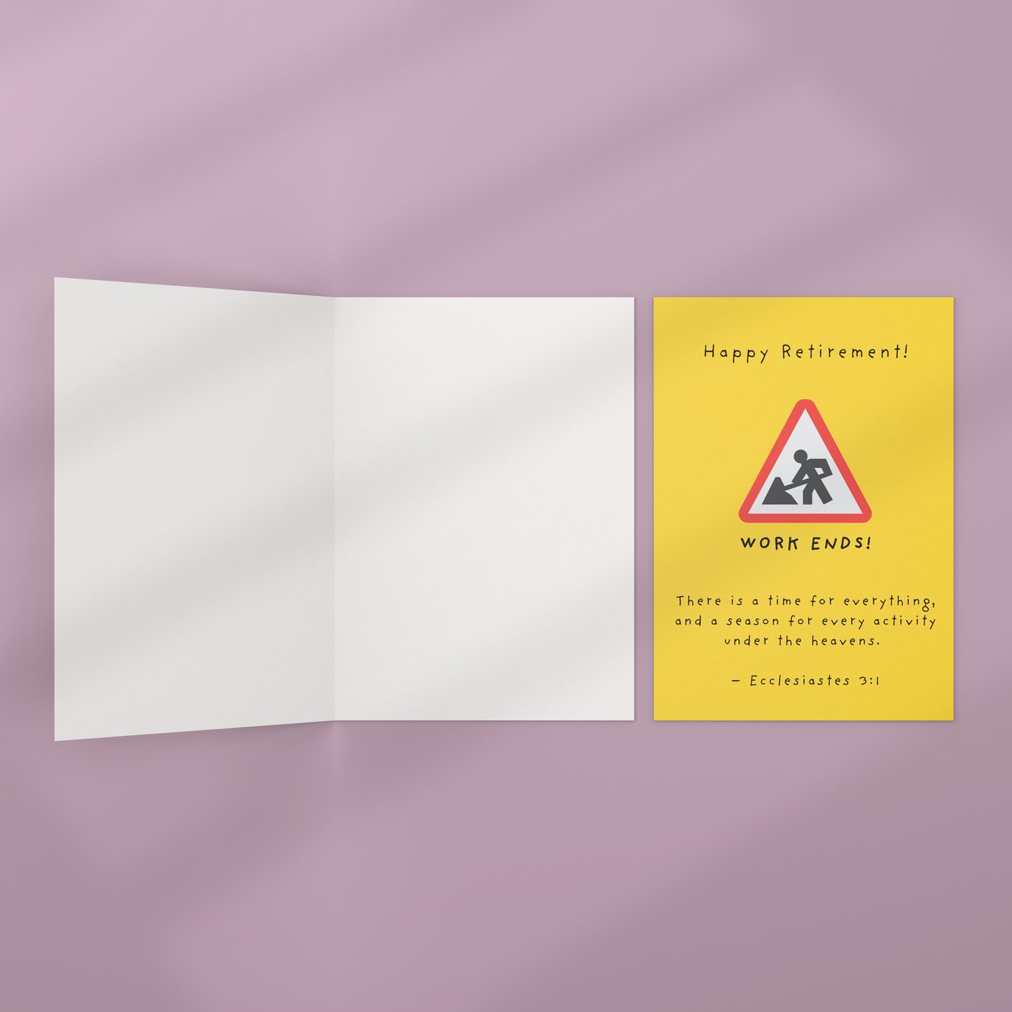 Greeting card with a warning sign design on a purple background