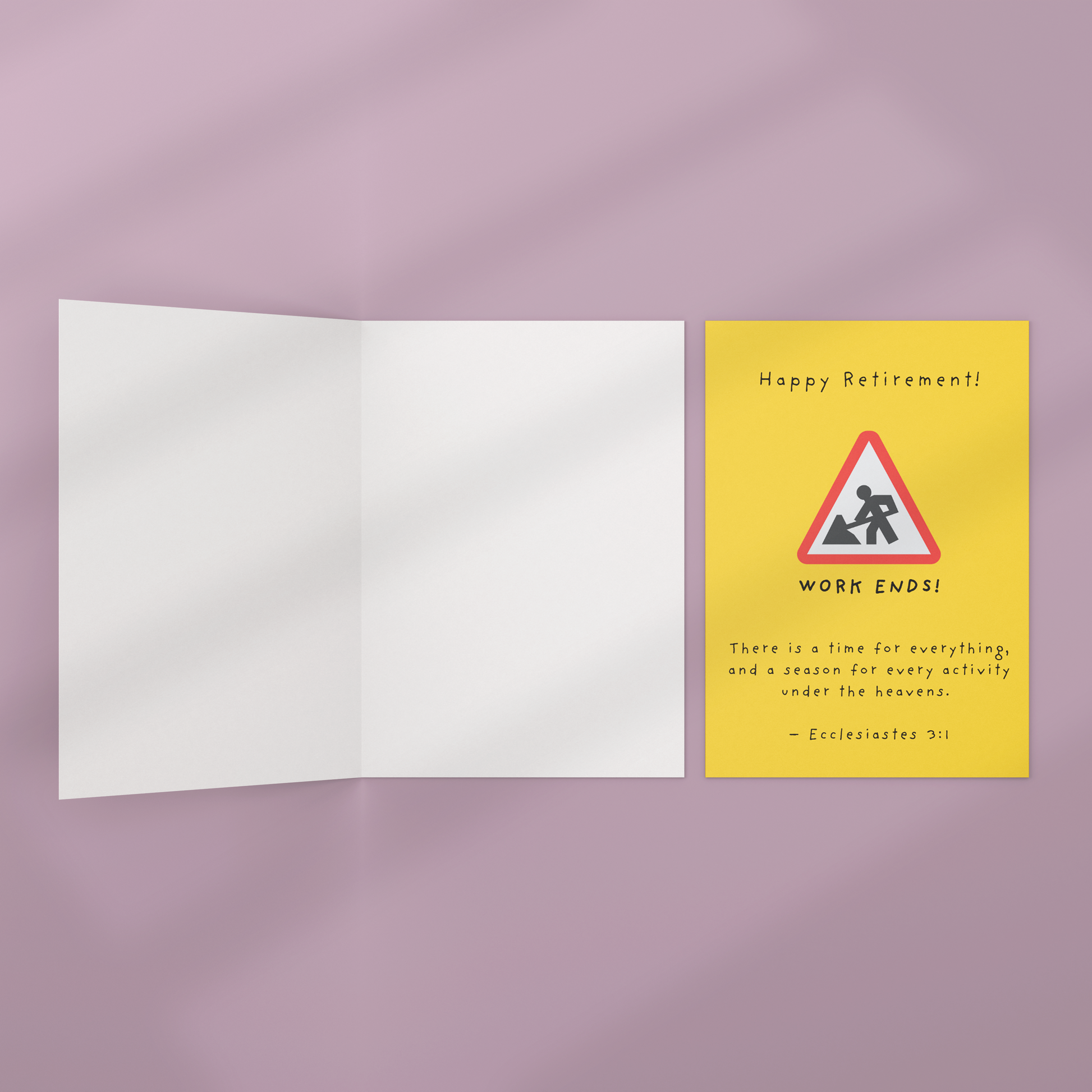 Greeting card with a warning sign design on a purple background