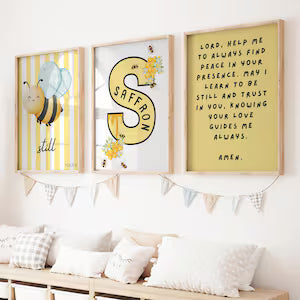 Personalised Christian Nursery Wall Art Set of 3